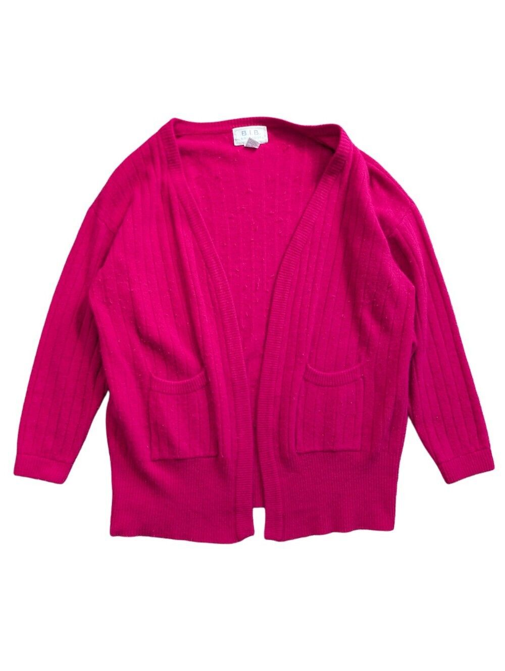 BIB SML Sport Women's Pink Vintage Angora Rabbit Lambswool Cardigan Sweater 2X